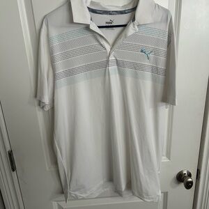 Puma Men's White and Light Blue Polo Shirt
